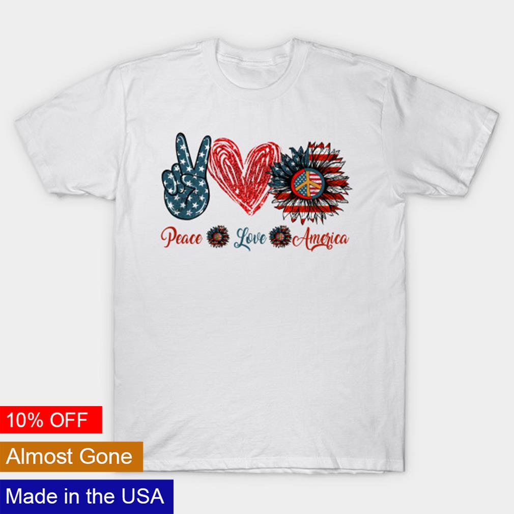 Lazy Gator Tees Peace Love America 4th July USA Americana American Pride Bella Unisex V Neck T-Shirt S Marble White / Crew Neck