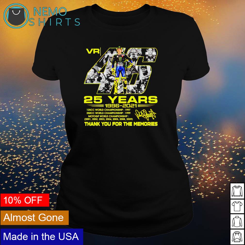 Valentino Rossi 25 years 1996 2021 thank you for the memories shirt,  hoodie, sweater and v-neck t-shirt