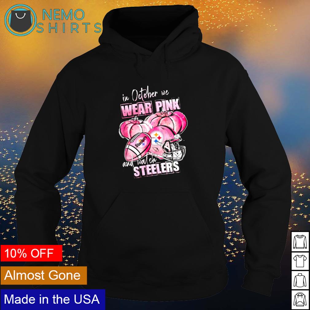 In october we wear pink and watch Steelers Breast Cancer Halloween shirt,  hoodie, sweater and v-neck t-shirt