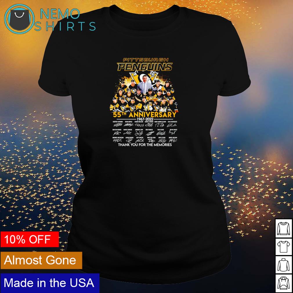 Pittsburgh Penguins 55th anniversary 1967 2022 thank you for the memories  signature T-shirt, tee, tops \u0026 Apparel, image size:1010x1010