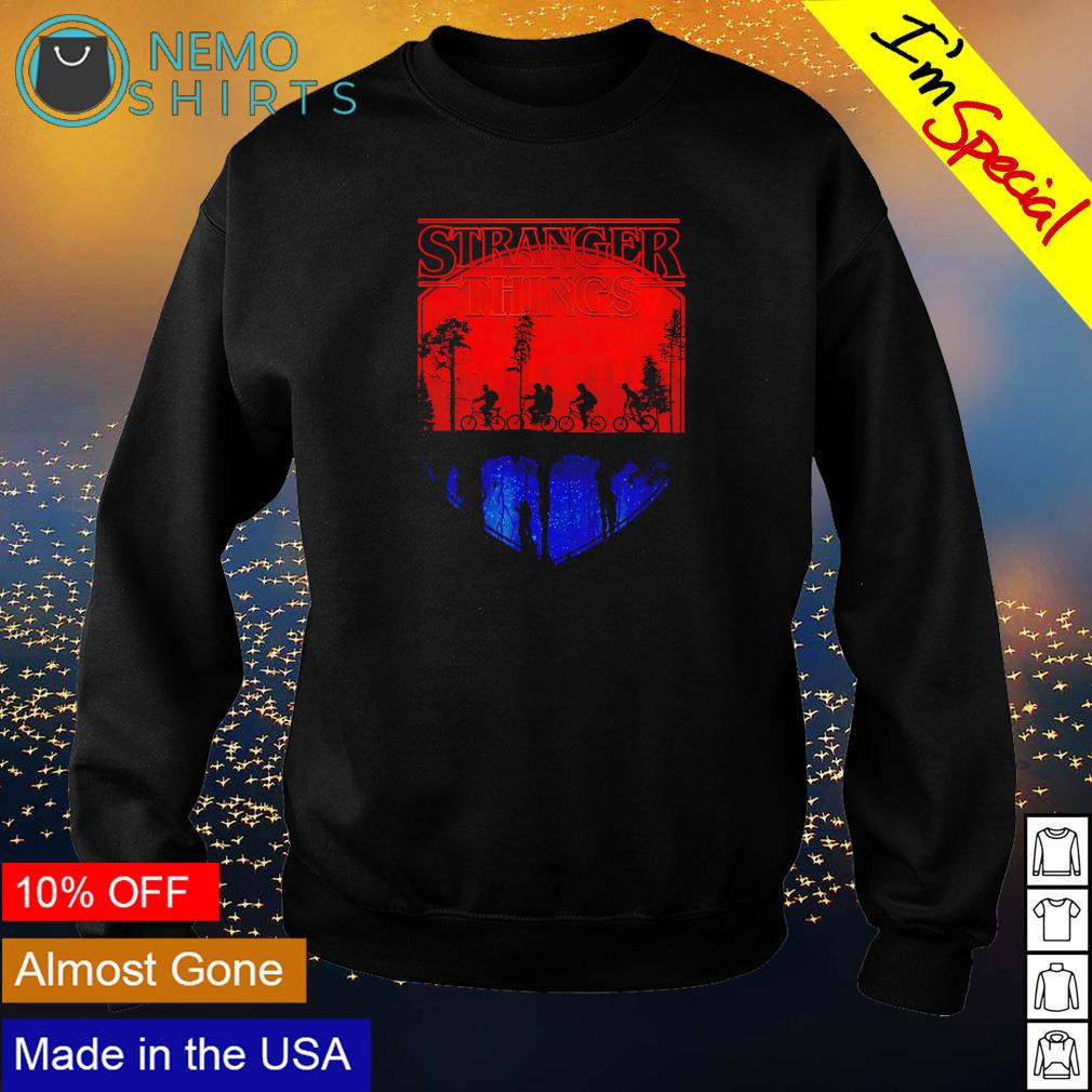 Stranger Things group shot mindflayer trail silhouettes shirt hoodie sweater and v neck t shirt