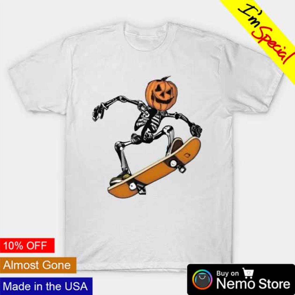 Skeleton pumpkin skateboarding Halloween shirt, hoodie, sweater