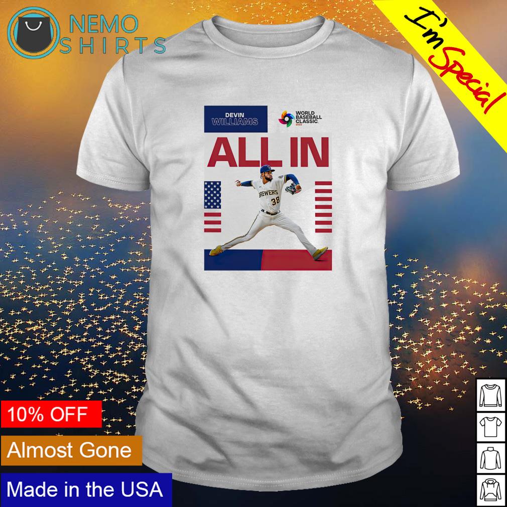 Devin Williams all in for team at USA 2023 world baseball shirt