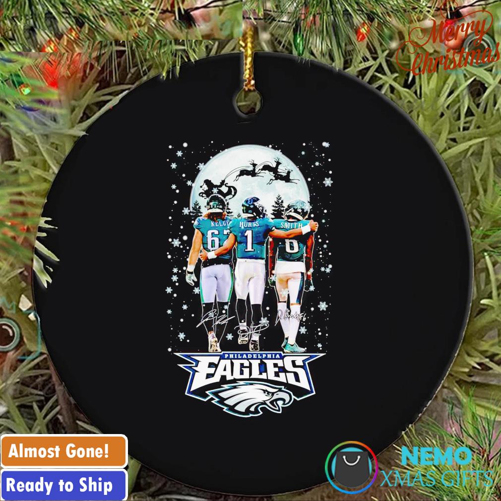 Philadelphia Eagles Kelce Hurts Smith walk Christmas ornament