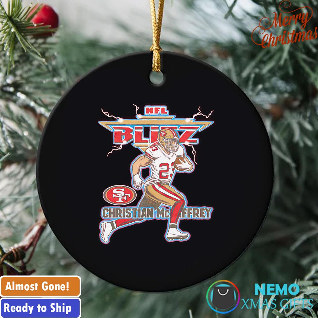 Christian McCaffrey San Francisco 49ers NFL blitz player ornament, hoodie,  sweater and v-neck t-shirt