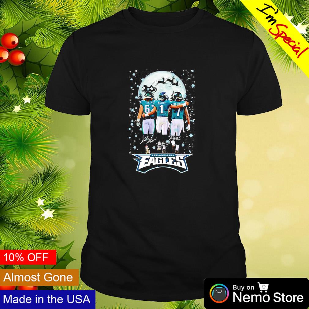 Jason Kelce Jalen Hurts and Haason Reddick Philadelphia Eagles Christmas snowflakes shirt