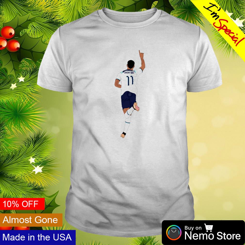 Marcus Rashford England soccer World Cup goal celebration shirt