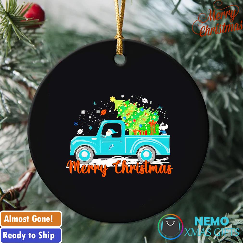 Santa and Snoopy truck Christmas Miami Dolphins Merry Christmas ornament,  hoodie, sweater and v-neck t-shirt