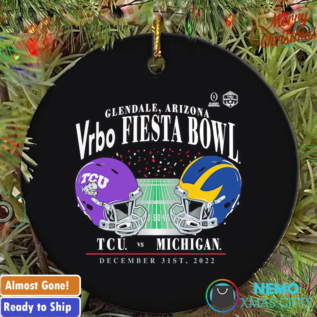 TCU Horned Frogs vs. Michigan Wolverines Football Playoff 2022 Fiesta Bowl Matchup ornament