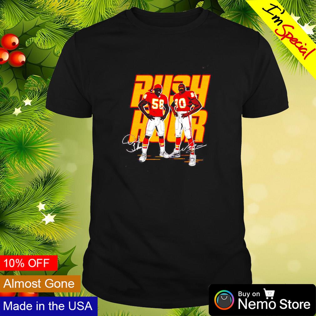 Derrick Thomas #58 and Neil Smith #90 Kansas City Chiefs rush hour  signature graphic shirt, hoodie, sweater and v-neck t-shirt