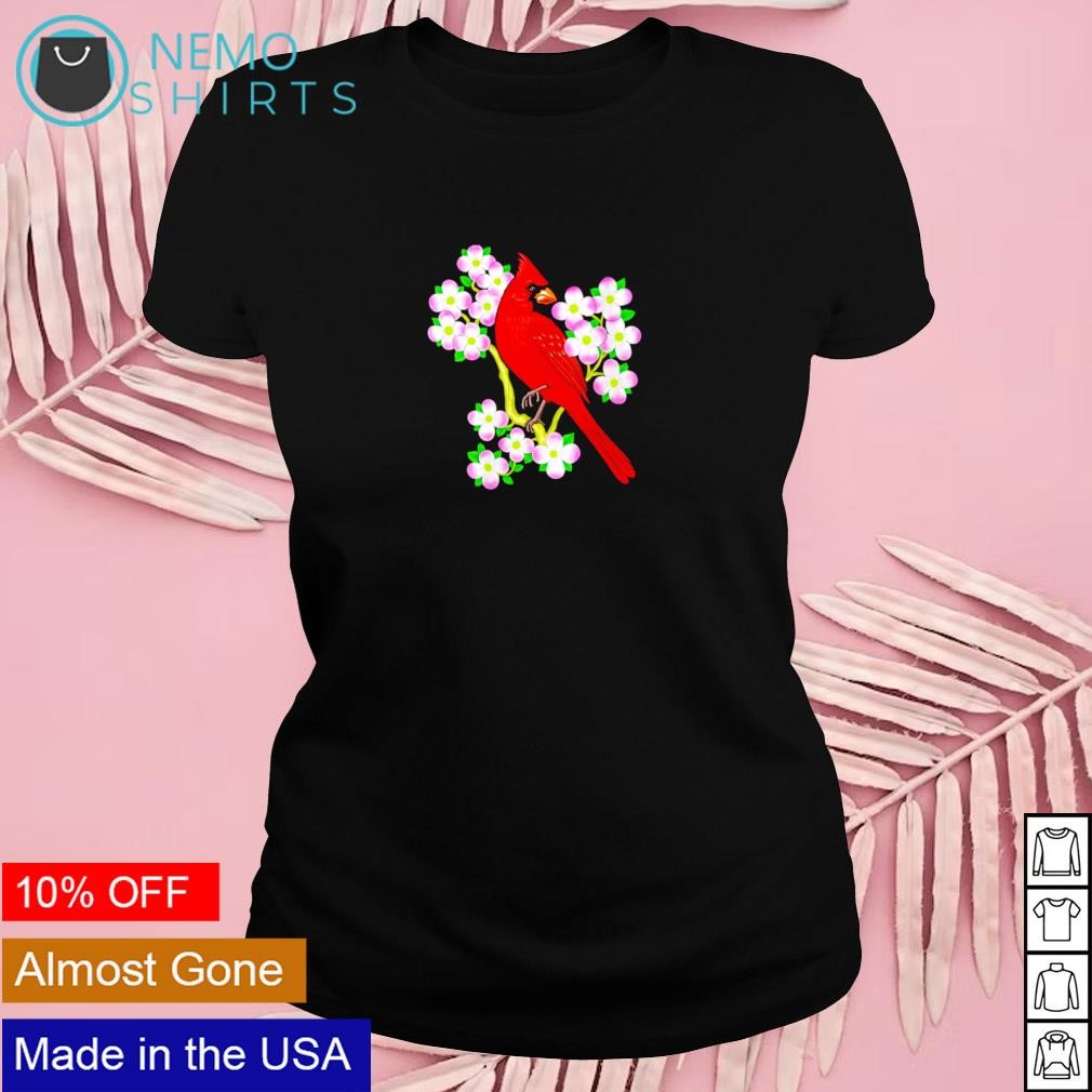 Womens Cardinal Red Bird V-Neck T-Shirt