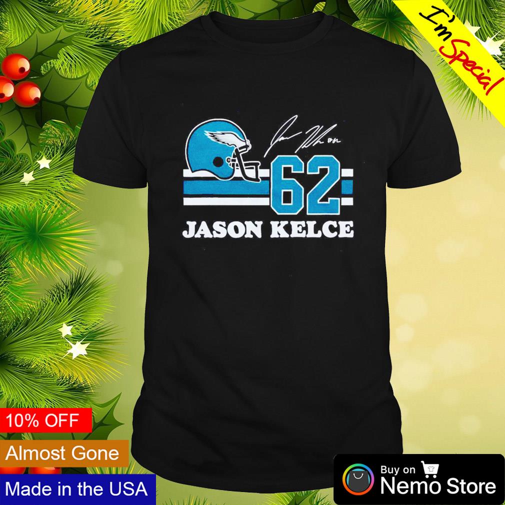 Philadelphia Eagles Jason Kelce 62 helmet and signature shirt