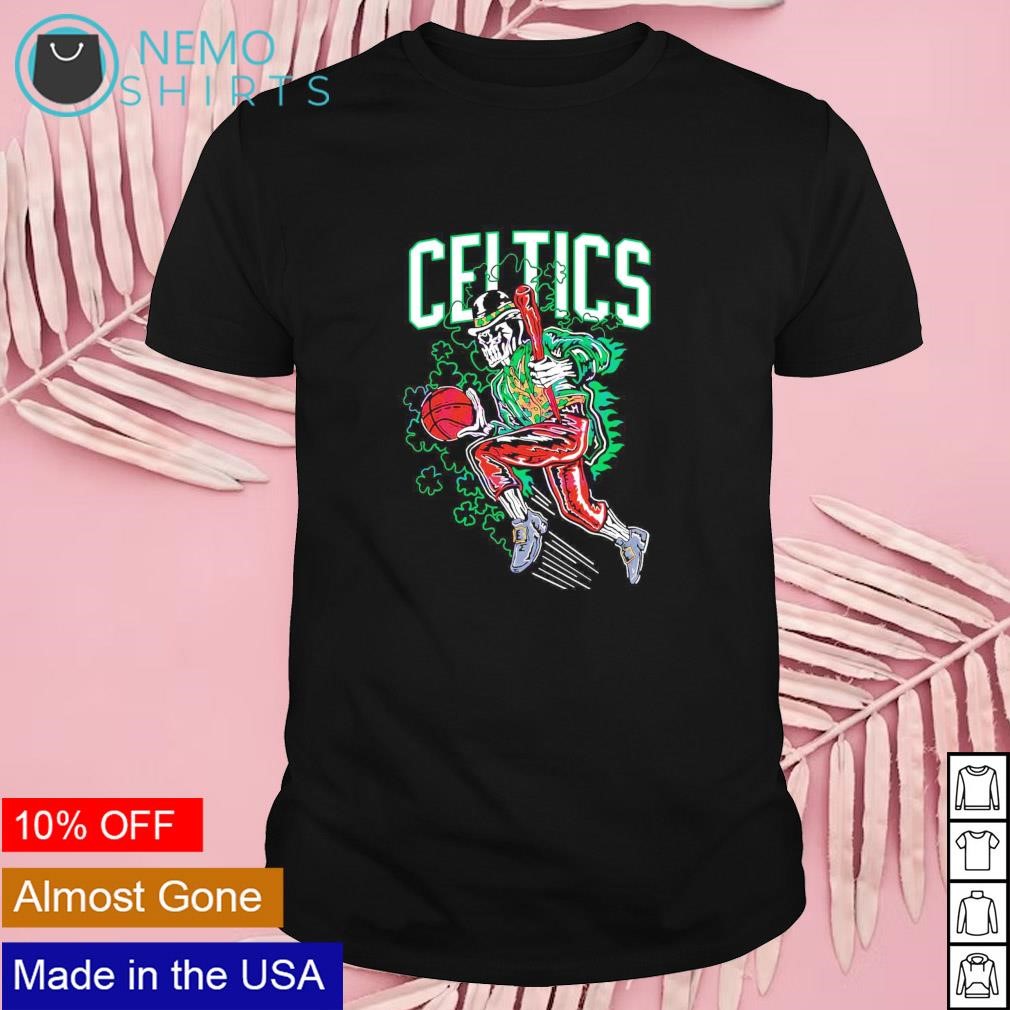 Boston Celtics basketball 2023 clover skeleton shirt