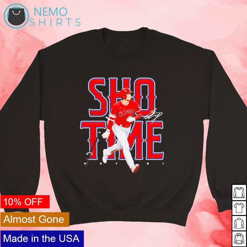 Sho Time Los Angeles Angels Shohei Ohtani bat flip signature shirt new mockup black sweater.jpg