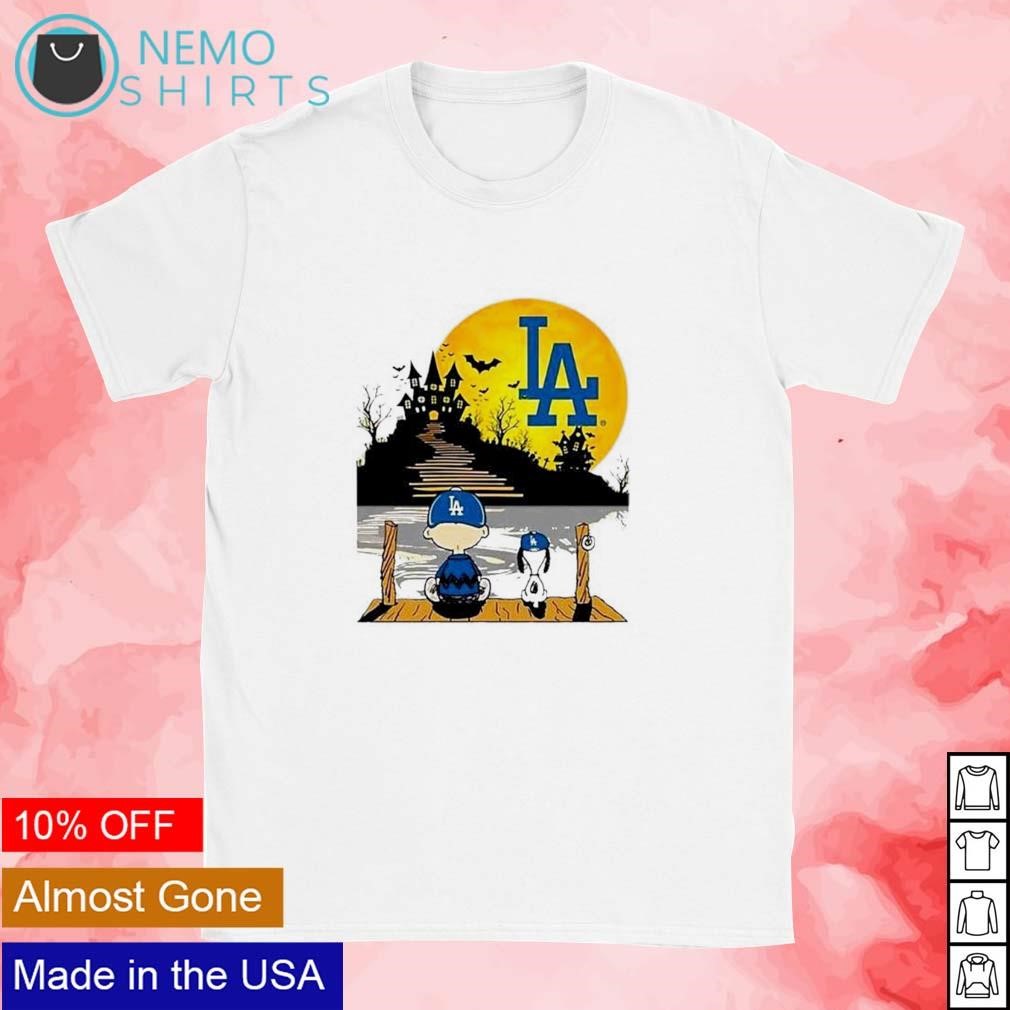 Snoopy Charlie Brown sit under moon Los Angeles Dodgers Halloween 2023 shirt,  hoodie, sweater and v-neck t-shirt