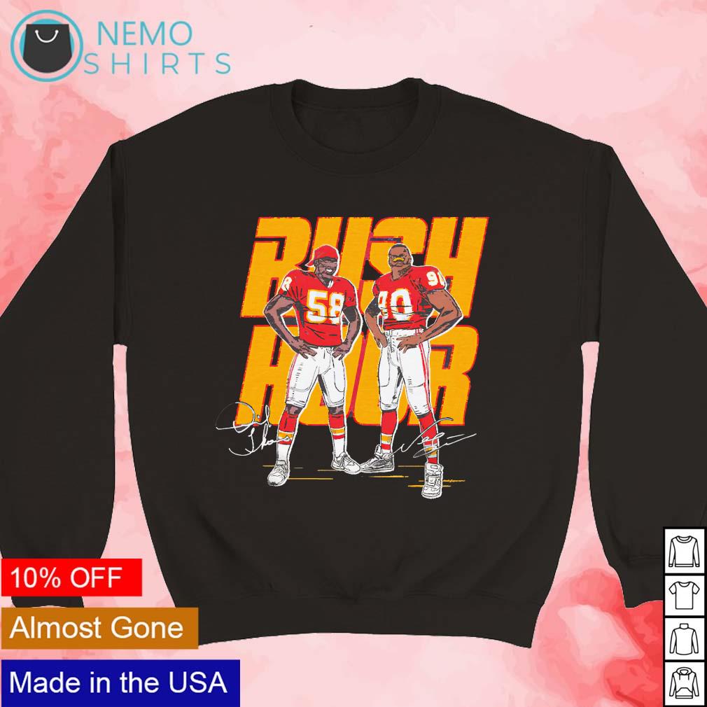 Derrick Thomas #58 and Neil Smith #90 Kansas City Chiefs rush hour  signature graphic shirt, hoodie, sweater and v-neck t-shirt