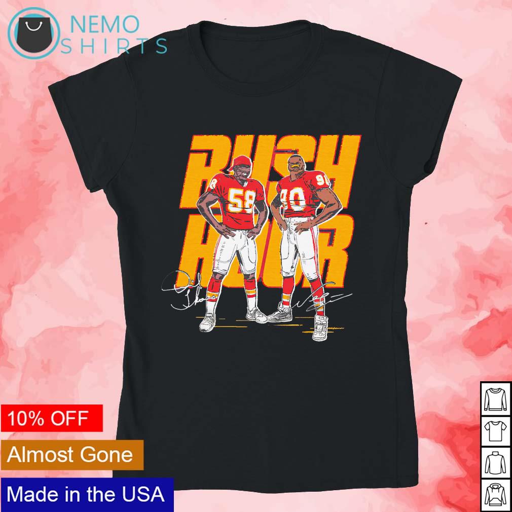 Derrick Thomas #58 and Neil Smith #90 Kansas City Chiefs rush hour  signature graphic shirt, hoodie, sweater and v-neck t-shirt