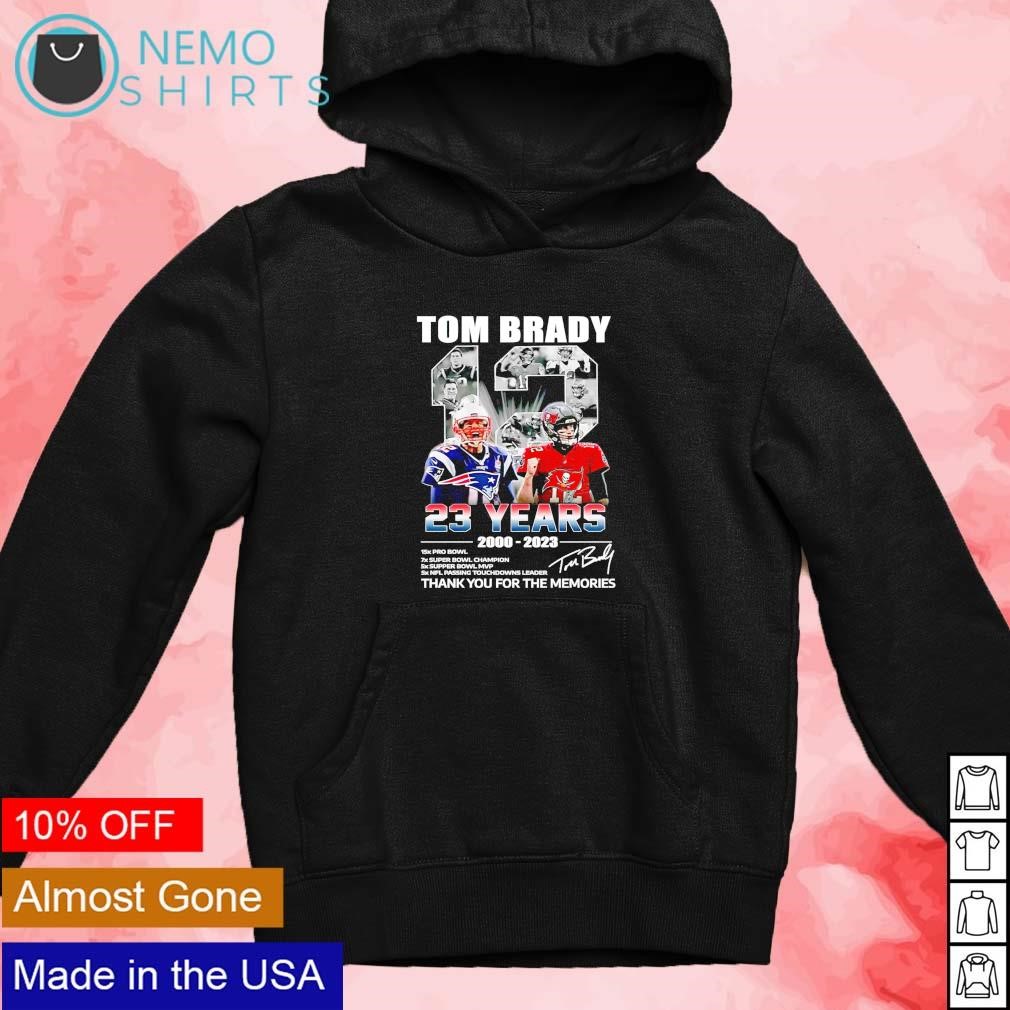 Official tom Brady 23 years 2000-2023 thank you for the memories shirt,  hoodie, sweater, long sleeve and tank top