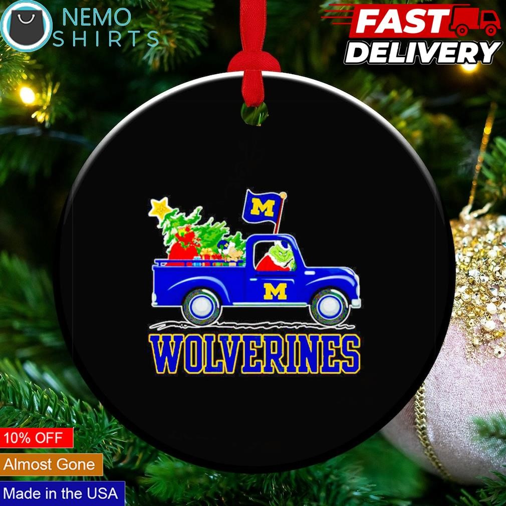 https://images.nemoshirt.com/2023/11/Michigan-Wolverines-Santa-Grinch-driving-truck-Christmas-ornament-Black-ornament-two.jpg
