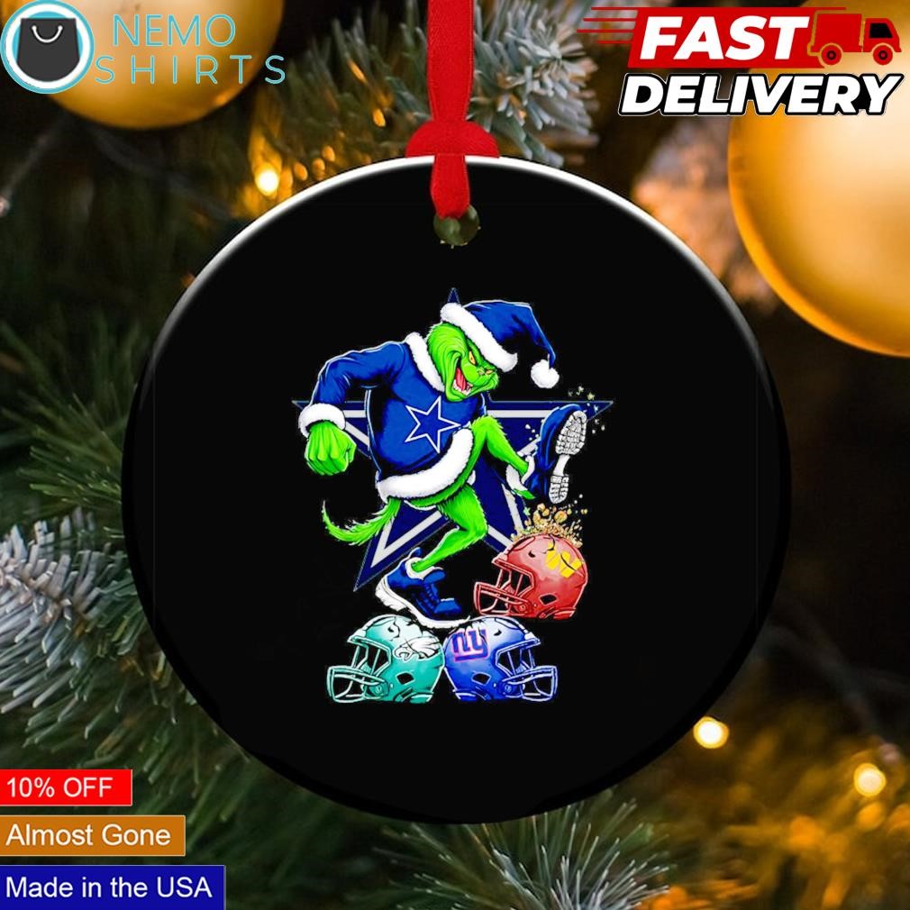 The Dallas Cowboys Santa Grinch trample down Commanders Giants and Eagles  helmet ornament