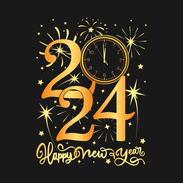 Happy New Year 2024 fireworks clock shirt, hoodie, sweater and vneck t