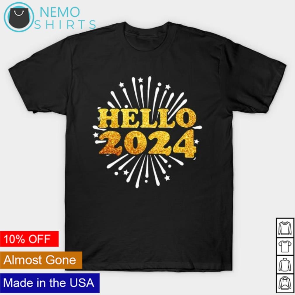 Hello 2024 Happy New Year glitter shirt, hoodie, sweater and v-neck t-shirt