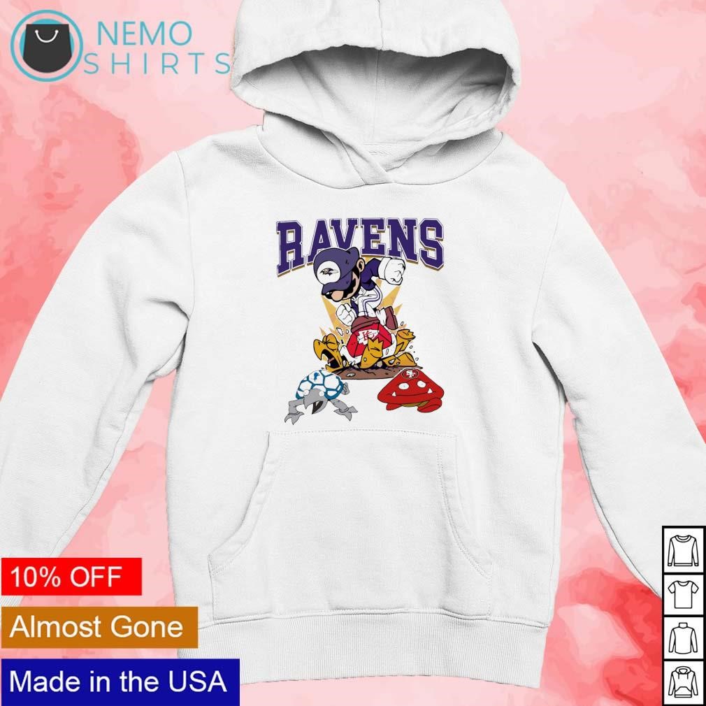 Super Mario Baltimore Ravens stomps on Chiefs Lions 49ers shirt new mockup white hoodie.jpg