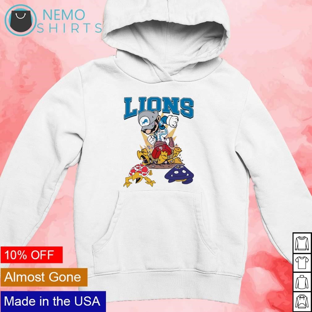 Super Mario Detroit Lions stomps on 49ers Chiefs Ravens shirt new mockup white hoodie.jpg