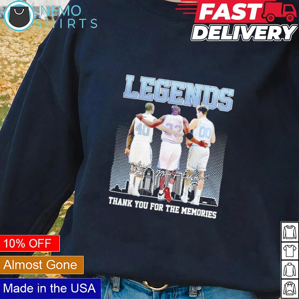 Legends Davis Jordan and Montross North Carolina Tar Heels thank you for the memories shirt Blacksweater.jpg