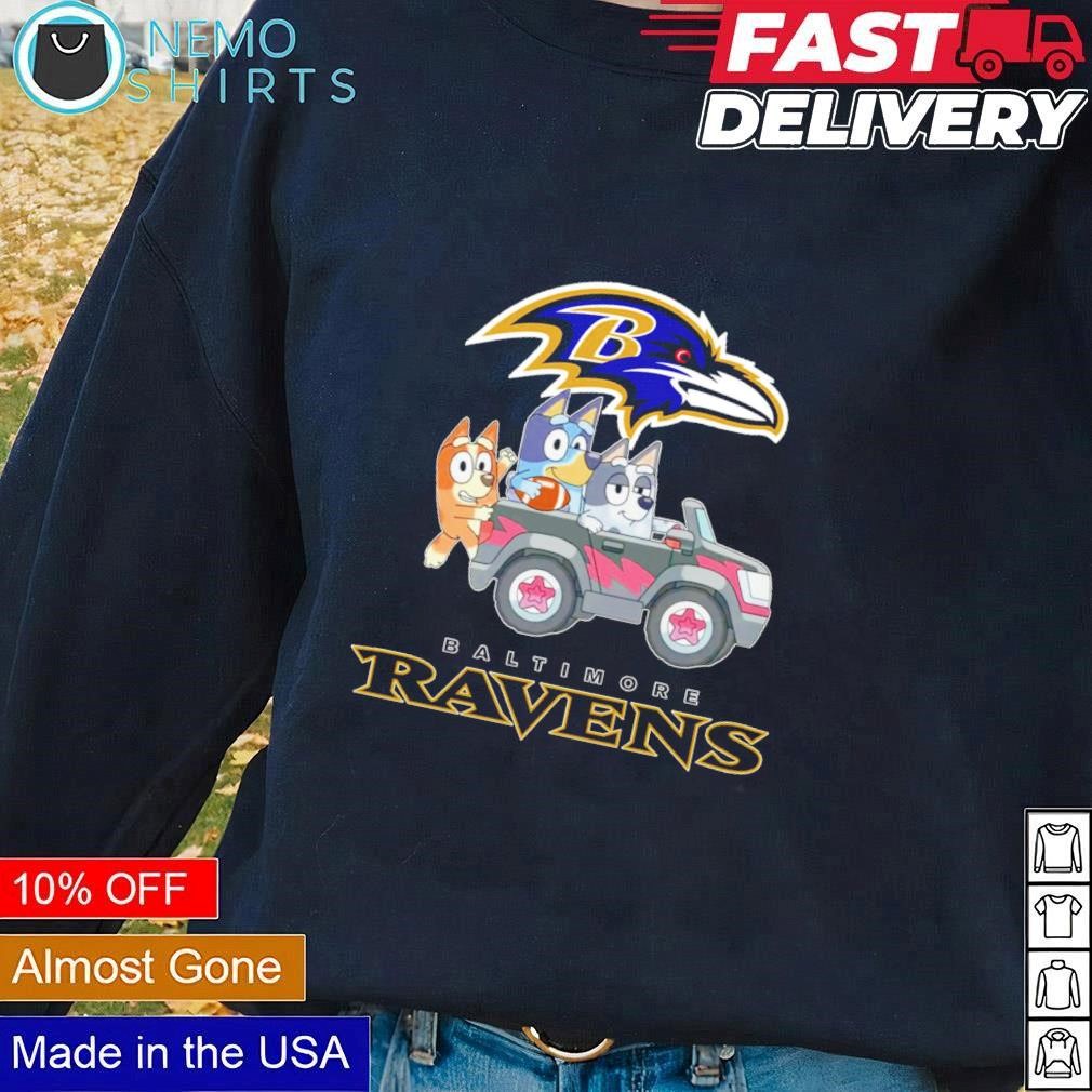 The Bluey characters driving car Baltimore Ravens shirt, hoodie ...