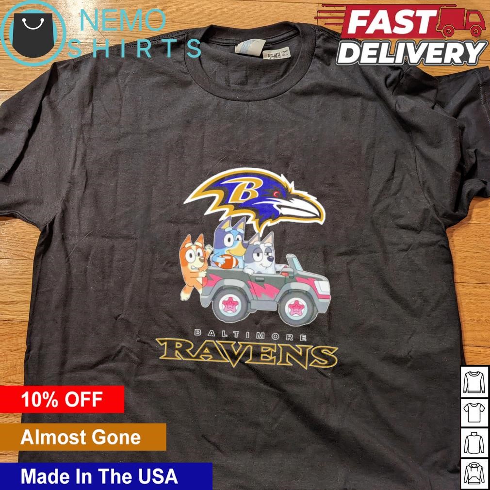 The Bluey characters driving car Baltimore Ravens shirt, hoodie ...