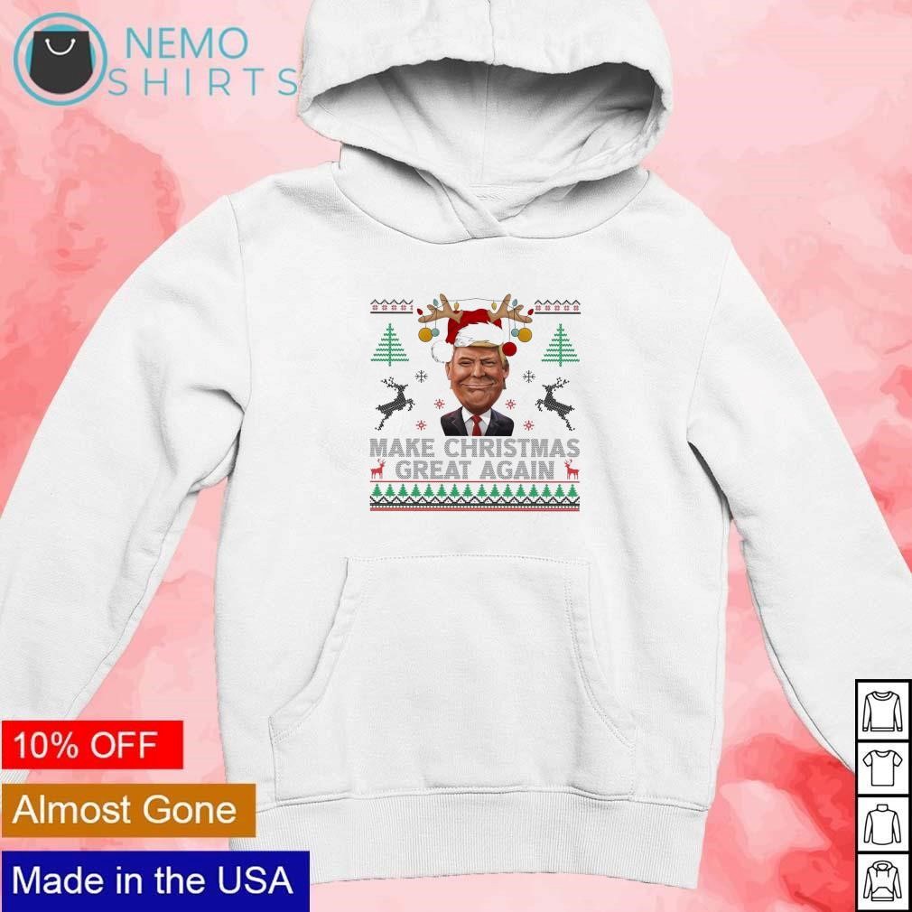 Trump wearing Santa hat and antlers make Christmas great again shirt