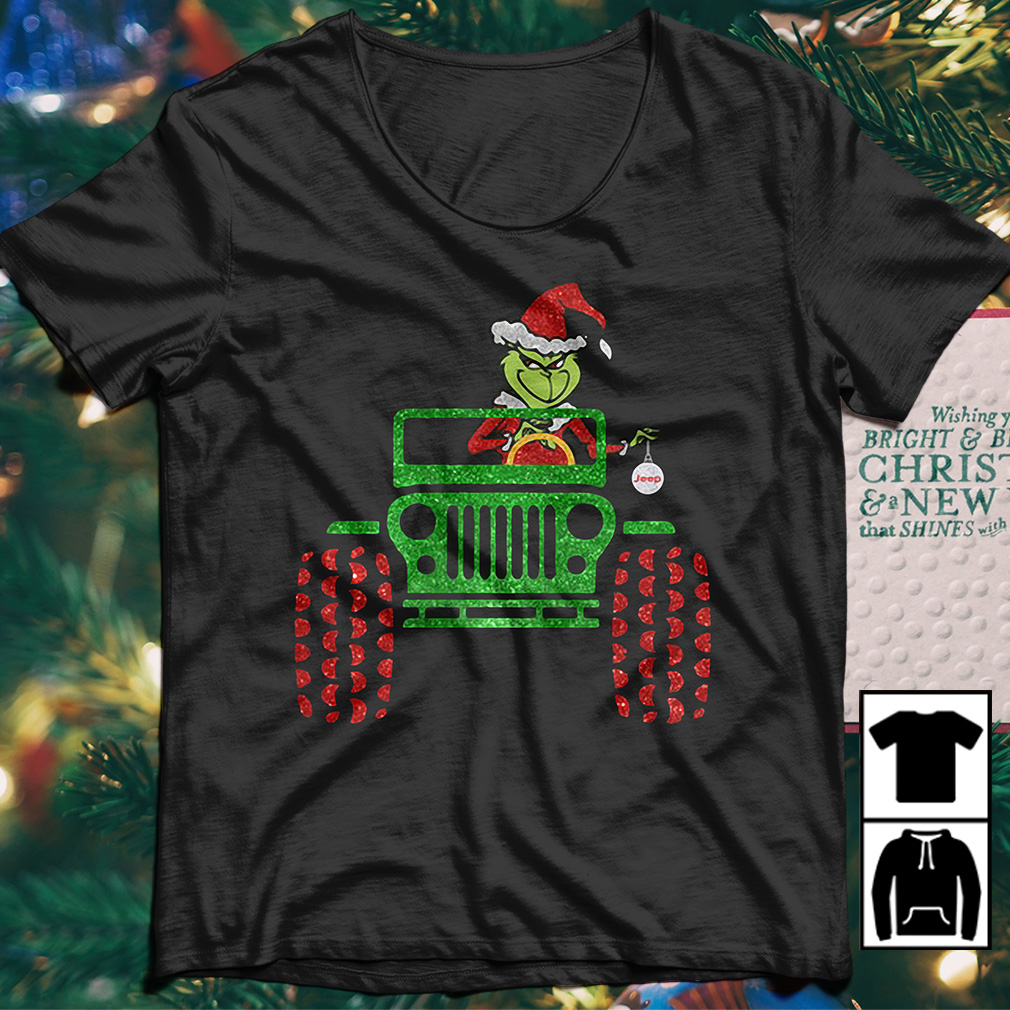 The Grinch driving Jeep car Christmas sweater shirt and hoodie