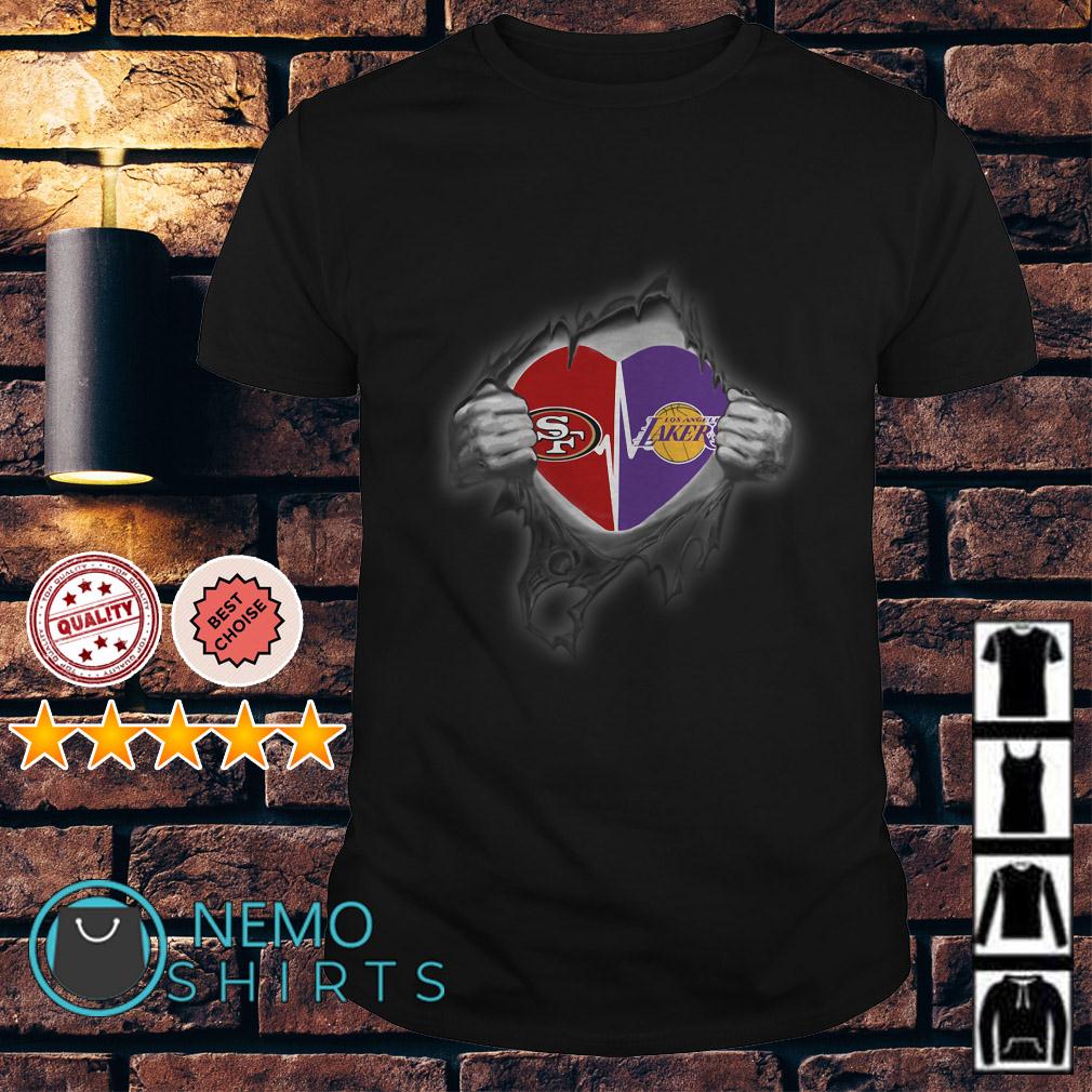 San Francisco 49ers and Los Angeles Lakers heartbeat inside me shirt