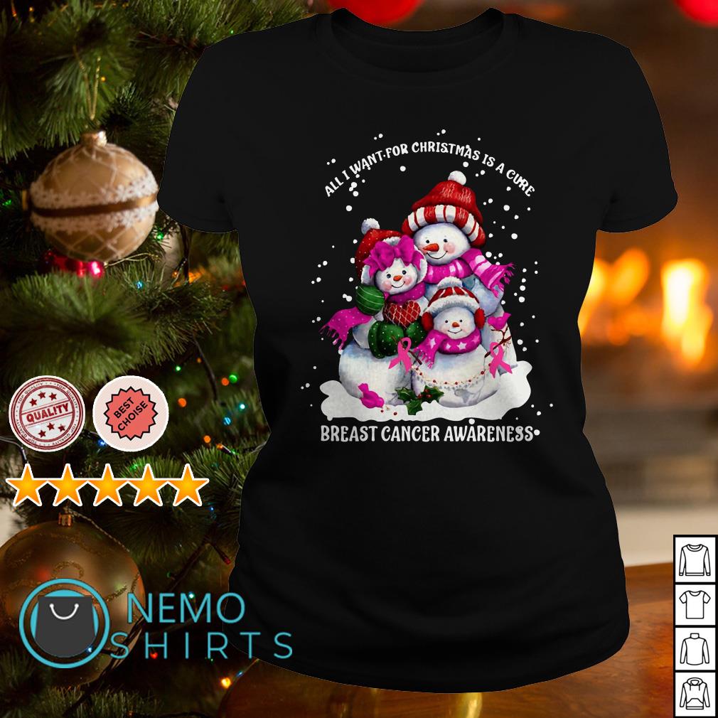 Snowman All I want for Christmas is a cure breast cancer awareness shirt